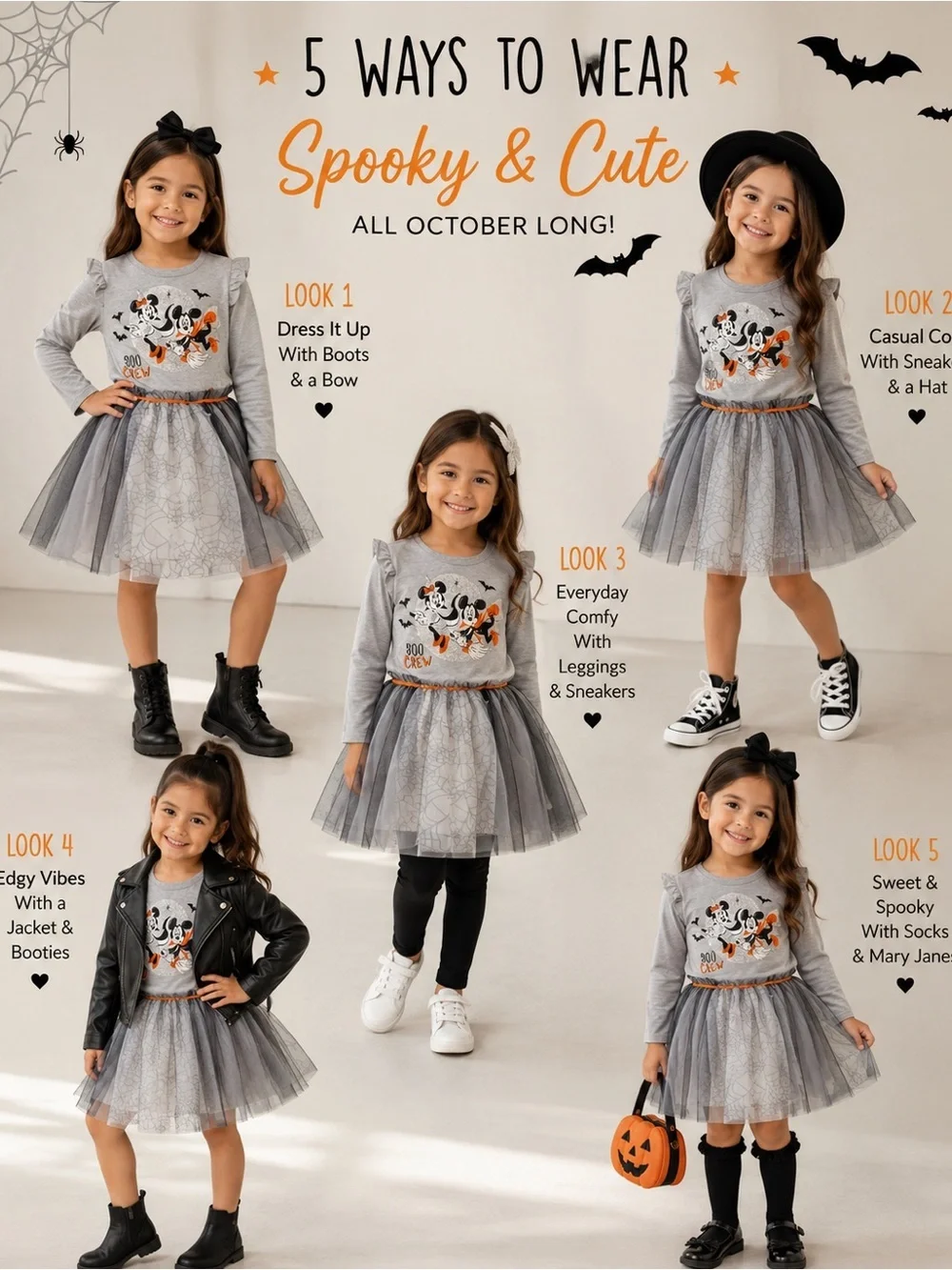 Girls' Gray Halloween Tulle Dress - Cute Spooky Print